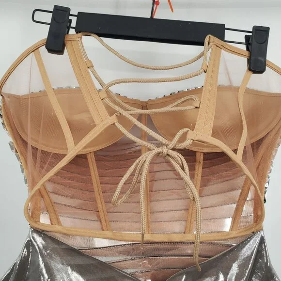 Elegant Silver Strapless Midi Dress - Picture 7 of 15